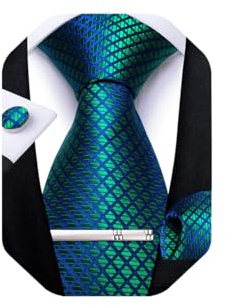 DiBanGu Corbata de color sólido para hombre, corbata formal de seda y pañuelo, gemelos de corbata para fiesta de boda, Turquesa monocolor, Talla única