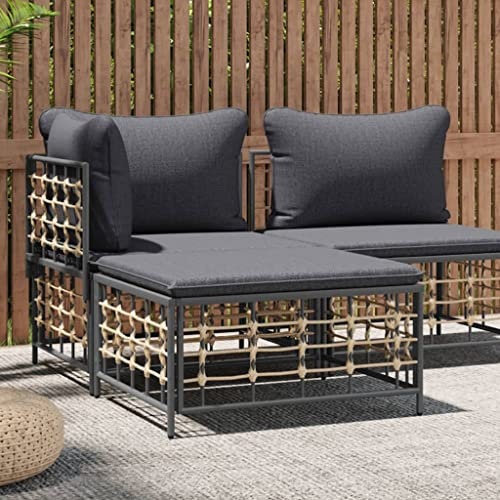 LAPOOH Gartenhocker mit Dunkelgrauem Kissen Poly Rattan, Hocker Outdoor, Gartenmöbel, Sitzhocker, Beistelltisch Outdoor, Blumenhocker, Pflanzen Hocker