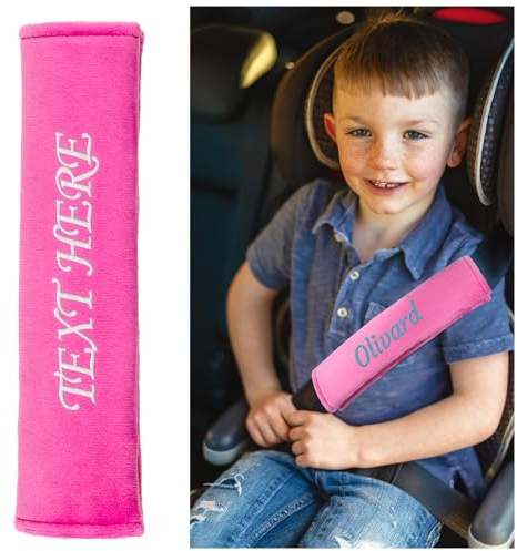 Gurtpolster Kinder,Gurtschutz Kinder Auto,Gurtpolster kindersitz,Schulterpolster Rucksack, Schön Weich und Langlebig für Autogurt Polster,Velour Stickerei mit Namen Klettverschluss(Dunkelpink)
