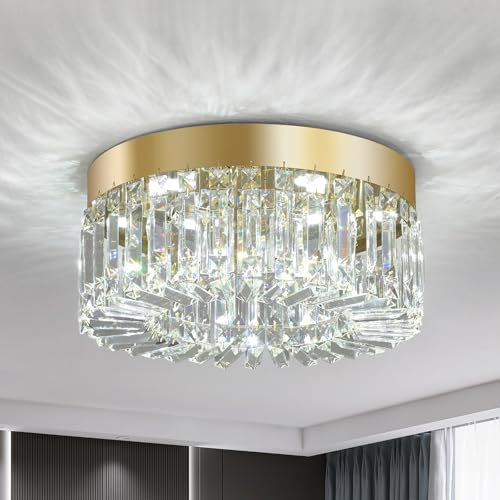 VETRULUS Lampadario di cristallo 40 cm Plafoniera da semi-incasso in oro Lampadario moderno per sala da pranzo Soggiorno camera da letto
