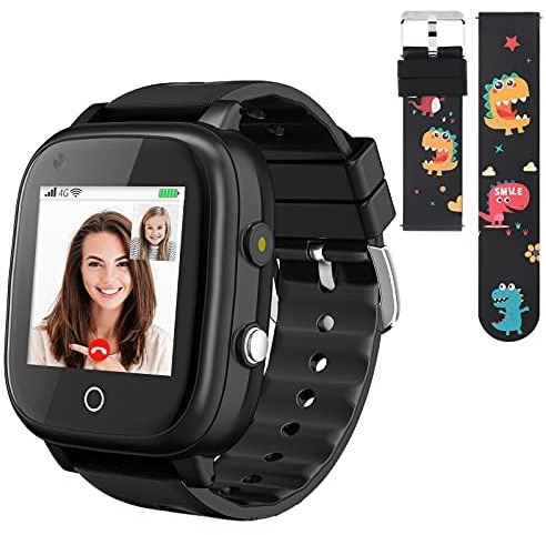 OKYUK 4G Smartwatch für Kinder mit SIM-Karte, GPS-Tracker, mehrere Desktop-Stile zur Auswahl, Zwei-Wege-Anrufe, SOS, WLAN, wasserdichter Touchscreen für 4–12 Jungen und Mädchen (T5 Schwarz)