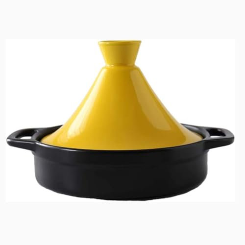 Yiustldd Marmite à tajine en Fonte, tajine en Fonte émaillée en céramique avec poignées Anti-brûlure allant au Four et au Lave-Vaisselle,Jaune