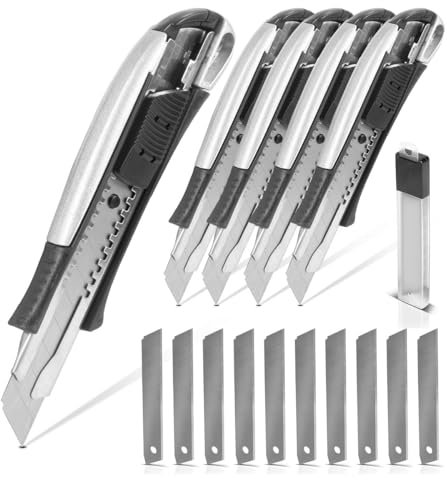 STAHLWERK Premium-Cuttermesser PCM-181 ST 5er Set mit 18 mm Abbrechklingen Profi Cutter | Teppichmesser | Sicherheitsmesser | Paketmesser | Kartonmesser