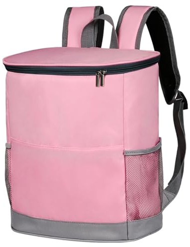 Mochila Nevera Aislada Mochila Grande Impermeable Bolsas Nevera Aislada A Prueba De Fugas Bolsa Nevera De Playa con Bolsillo Lateral ＆ Delantero para Camping, Viajes, Mochila Rosa con Nevera