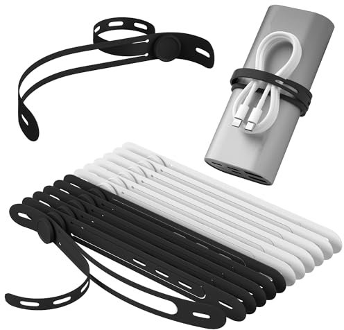 Nearockle Neueste 2-IN-1 Silikon Kabelbinder, 12 Stück Wiederverwendbarer Kabel Organizer zum Bündeln von Telefonladegeräten und USB Kabeln, Wiederverschließbar Kabelmanagement(Schwarz und Weiß)