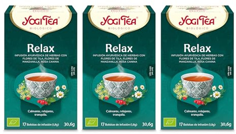 Yogi Tea - Relax - Infusión Ayurvédica - Mezcla de Tila, Manzanilla y Rosa Canina - Sin Cafeína - Pack de 3x17 bolsitas (51 bolsitas en total)