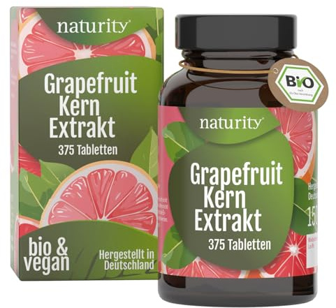 Bio Grapefruitkernextrakt, 375 Tabletten, 400 mg, 125 Tage Reichweite, zertifizierte Bio-Qualität, vegan, in Deutschland hergestellt, hochdosiert, ohne Zusätze, rein pflanzlich I naturity