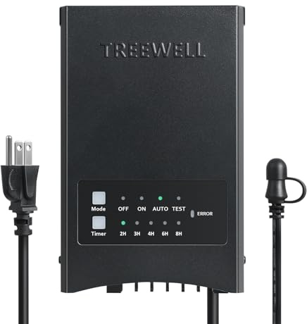 TREEWELL 300W Low Voltage Landscape Transformer, Outdoor Landscape Lighting Transformer with Photocell Sensor & Timer, 120V AC to 12V/15V AC Weatherproof Transformer for Spotlight, Pathway Light