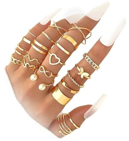 22 Piezas Vintage Nudillos Anillos Set,Ajustables Anillos Apilables Bohemio Vintage,para Mujer Niña Oro, Anillos Mujere Acero Inoxidable Anillos Mujer Plata Ajustable Anillo de Apilamiento