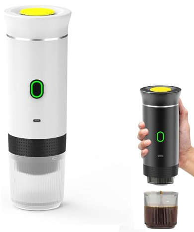 Eznaobo Tragbare Kaffeemaschine, Kaffeemaschine, Kaffeemaschine, selbstheizende Kapselmaschine, für USB-C, Espressokocher, elektrische Heizung, für Reisen, für 12 V, Auto und Camping (weiß)