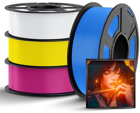 TECBEARS PLA Filament 1.75mm CMYK Bundle, 4kg 3D Drucker Filament PLA, Vakuumverpackung, Maßgenauigkeit +/- 0,02 mm, 1kg pro Spule (2.2lbs), insgesamt 4kg 3D Filament (Cyan+Gelb+Weiß+Pfirsich)