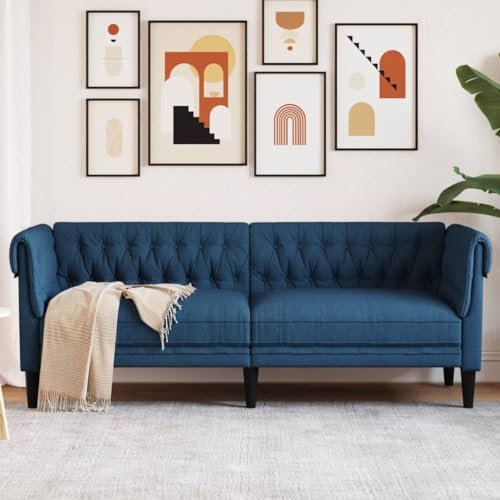 ShGaxin Chesterfield 3-sits soffa blått tyg, vardagsrumssoffor, avkoppling soffa - 372562