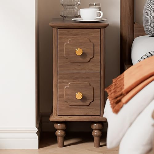 ZDMZR Nightstand with 2 Drawers, Narrow Nightstand, Bedside End Table with Storage Drawer, Small Nightstand(Brown,45cm/18in)