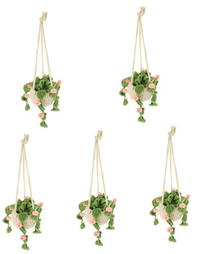 PRETYZOOM 5pcs Car Hanging Ornament Crochet Plant Knitted Decorative Potted Plant for Rearview Mirror Hanging Decor