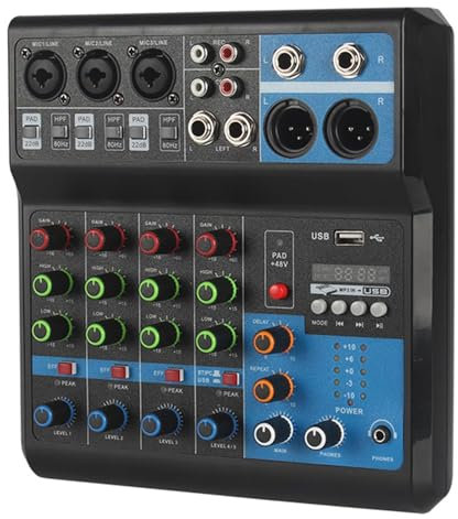 LHQYA Professional Audio Mixer, 5 Channel Audio Mixer Mini Sound Board Console, Monitoring Output, Connecting Computer Act As Sound Card, for Stage