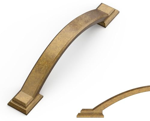 Amerdeco 10 Pack Antique Brass Cabinet Pulls, 3.75 Inch (96mm) Hole Center, Zinc Alloy - Drawer Handles for Kitchen & Bathroom, AM035