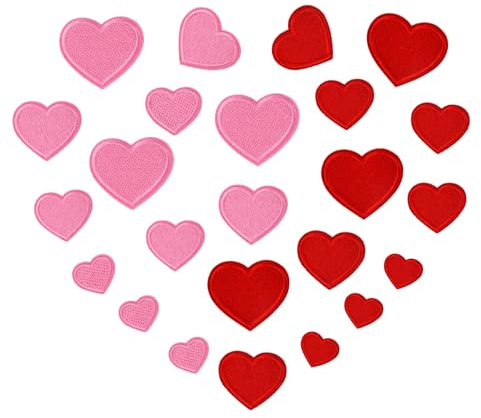 Heart Iron on Patches, 24 stycken hjärtformade galgar broderade lappar att stryka på hjärta strykbilder hjärtan stryklappar mini hjärta broderi lappar stryklappar för hatt jacka jeans ryggsäckar