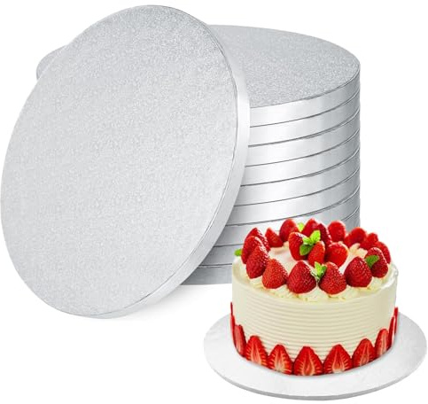 Defresit 8 PCS Cake Boards 10 Inch Round, 12mm Thick Silver Cake Drum Board, Corrugated Cake Boards Cake Decorating Supplies for Multi-Layer Cakes, Fruit Cakes, Wedding Birthday Party