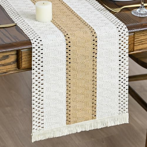 Artoid Mode Runner da tavolo in stile rustico con frange in macramè marrone, 30x143 cm, per cucina, decorazione per compleanno, decorazioni per interni, vacanze, feste