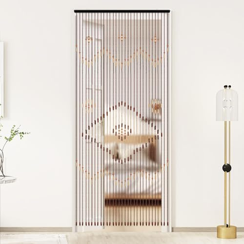 Kanbihao Wooden Beaded Door Curtain 90x208cm Hanging 31 Strands Door Fly Screen Curtain for Doorways, Room Partition