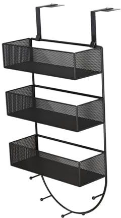 Estante organizador de nevera con ganchos laterales para armario, cocina, baño, color negro, 36 x 15 x 67 cm