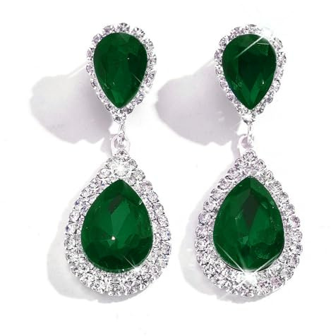 XFSRG Pendientes Colgantes Mujer Forma Lágrima Pendientes de Elegantes Joyería Mujer Cristal Brillante Aretes Largos para Fiestas Bodas