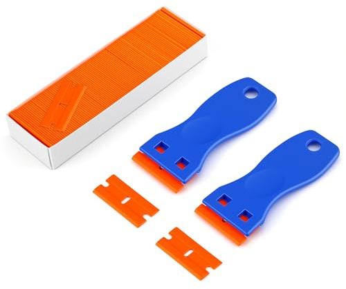 Wozzies 2 Pcs Mini Rasqueta, Raspador Vitroceramica con 120 Cuchillas, Rasqueta de Plástico para Pegatinas de Ventanas Pegatinas de Coches, Eliminador de Etiquetas