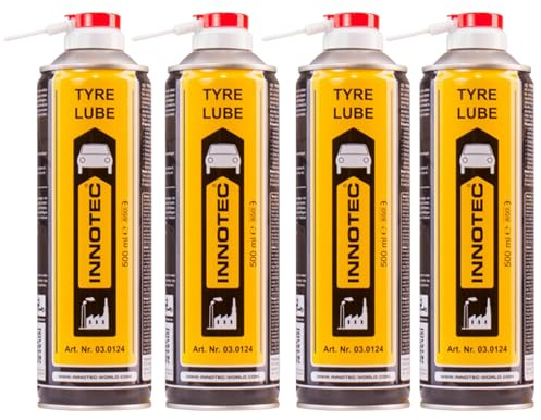 4 Stück INNOTEC Tyre Lube 500 ml Montagespray – Schmiermittel für Montage und Demontage von Gummiteilen wie Autoreifen, verringert Reibungswiderstand, trocknet rückstandslos ab, transparent & sparsam