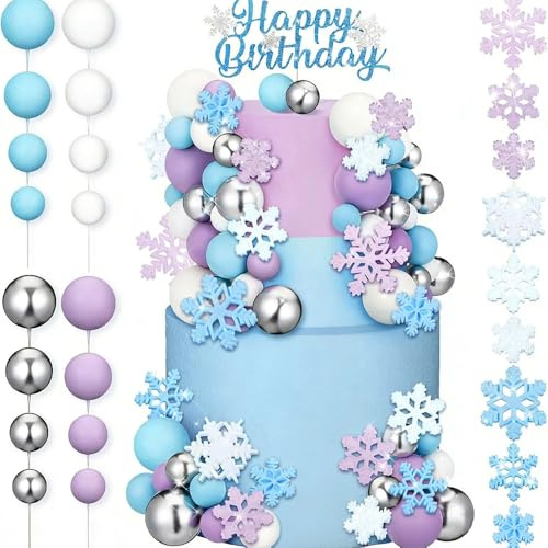 68Pcs Frozen Theme Cake Decorations Set for Girls Winter Wonderland Party | Snowflake Cupcake Toppers with Birthday Sign, Non-Edible Safe Cake Decor Kit for Birthday Celebration