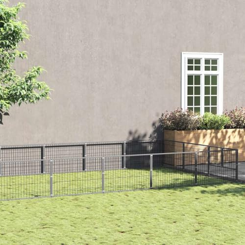 Hundezwinger Silbern 15 m² Stahl, Großer Hundekäfig mit Maschendraht Gitterwänden und abschließbarer Tür für Sicherheit, Robuste Stahlkonstruktion für Langlebigkeit