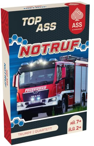 Ass Altenburger TOP Ass - Notruf Quartett & Trumpf, Technik-Reihe, Feuerwehr, Polizei, Rettungsfahrzeuge, + 3 Joker (Kinder-Kartenspiel ab 7 Jahre)