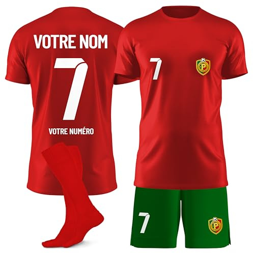 ZUMEL Ensemble de Football Enfant Personnalisé - Maillot de Foot Rouge Vert - Short Chaussettes - Prénom Numéro