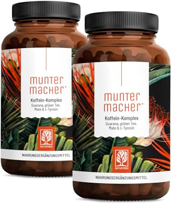 NATURTREU® Guarana Kapseln mit Mate, Grüner Tee, Grüner Kaffee, L-Tyrosin | und B-Vitaminen - Über 100mg Koffein - Koffeintabletten vegan & natürlich - Muntermacher 240 Koffein Kapseln hochdosiert