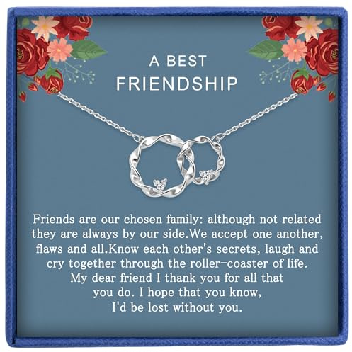 Angelra BFF Friendship Necklace Gifts for Women Girl her Silver Plated Interlocking Circle Pendant, Jewellery for Women Best Friend, Birthday Gift(Best Friendship-With Box)