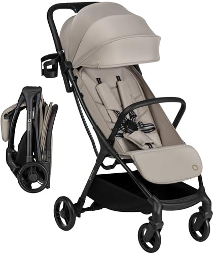 LIONELO Agia Lätt & Kompakt Resevagn 7,3 kg (6 mån–4 år, upp till 22 kg) | Nära Plant Liggläge, Smidig och Lätthanterlig Barnvagn, Fjädring Fram och Bak, Enkel Ihopfällning, Ventilationspanel