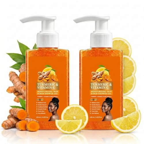 Turmeric & Vitamin C Peeling-Duschgel - Natürliche Tiefenreinigung für zu Akne neigende Haut, Unreinheiten & dunkle Flecken, für Po & Bikinizone, Körperpflege für Männer & Frauen (2pc)