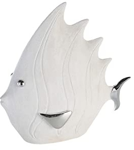 Casablanca Dekofigur Skuptur Fisch in Stein-Optik, 36 x 33 cm, weiß/Silber