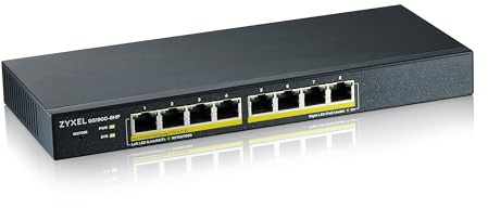 Zyxel 8 Port Network Ethernet Switch | Smart Managed PoE+ | GS1900-8HP | 8x GbE PoE+ with 77W Budget, Fanless, VLAN, QoS, IGMP Snooping, Link Aggregation, Wall Mount Kit Included