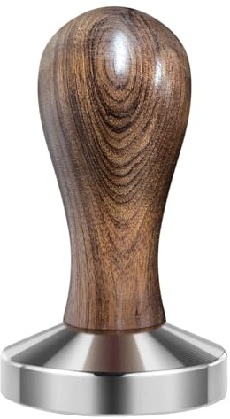 Flexzion Coffee Tamper Machine 58Mm Diameter Stainless Steel Flat Base Grip Handle Barista Espresso Bean Press Tool in Silver Kitchen Accessories 1 58mm Base Wood