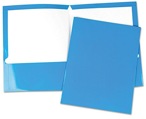 Universal 56419 Laminated Two-Pocket Folder, Cardboard Paper, Blue, 11 x 8 1/2, 25/Box