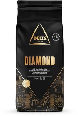 Delta Cafés Diamond 1 Kg de Café en Grains, Intensité 12 | Mélange de Grains de Café Torréfiés Arabica et Robusta, Très Aromatique avec des Notes de Maïs et de Cacao