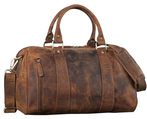 STILORD Keanu Leder Weekender Herren kleine Vintage Reisetasche zum Umhängen Handgepäck Reisegepäck in Kabinengröße echtes Rindsleder Farbe:dunkel - braun