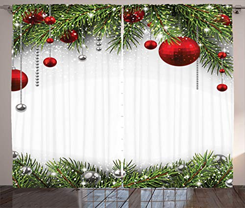 ABAKUHAUS Weihnachten Rustikaler Gardine, Baulbes Noel Baum, Schlafzimmer Kräuselband Vorhang mit Schlaufen und Haken, 280 x 260 cm, Mehrfarbig Rot