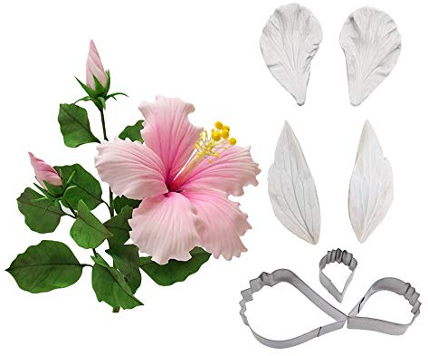 AK ART KITCHENWARE Sugarpaste Flower Craft Tools Silicone Veiner Molds and Fondant Cutters Set Cake Decorations Bakery Tools (Hibiscus)