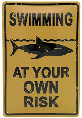Swimming at Your own Risk - Warn-Hinweis Blechschild 30 x 20 cm, geprägtes Metallschild, Wandschild, Türschild, Dekoration (Indoor)