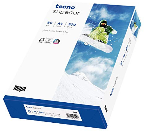 inapa Drucker-/ Kopierpapier tecno Superior: 80 g/m², A4, 500 Blatt, hochweiß, 2-fach gelocht