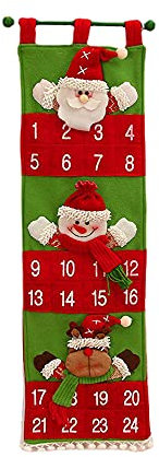 Baymate Adventskalender zum Befüllen Weihnachtsmann Dekoration Weihnachten Kalender Befüllbar mit 24 Täschchen - Green, 70x20cm