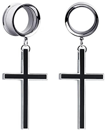 XINHE 2 STÜCKE Mode Kreuz Anhänger Messgeräte für Ohren Doppel ausgestellter Tunnel baumeln Kette Expander Bahre Ohrringe 6mm-25mm,12mm(1/2)