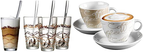 Ritzenhoff & Breker Latte Macchiato Gläser-Set, 4-Gläser und 4 Löffel & Cappuccino-Set Cornello Creme, 4-teilig