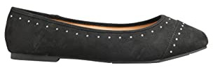 Yours Curve Plus Size - Slip On Ballet Flat Round Toe Ballerina Pumps Lightweight Diamante in Wide E Fit & Extra Wide Eee Fit - Women's Black 7EEE